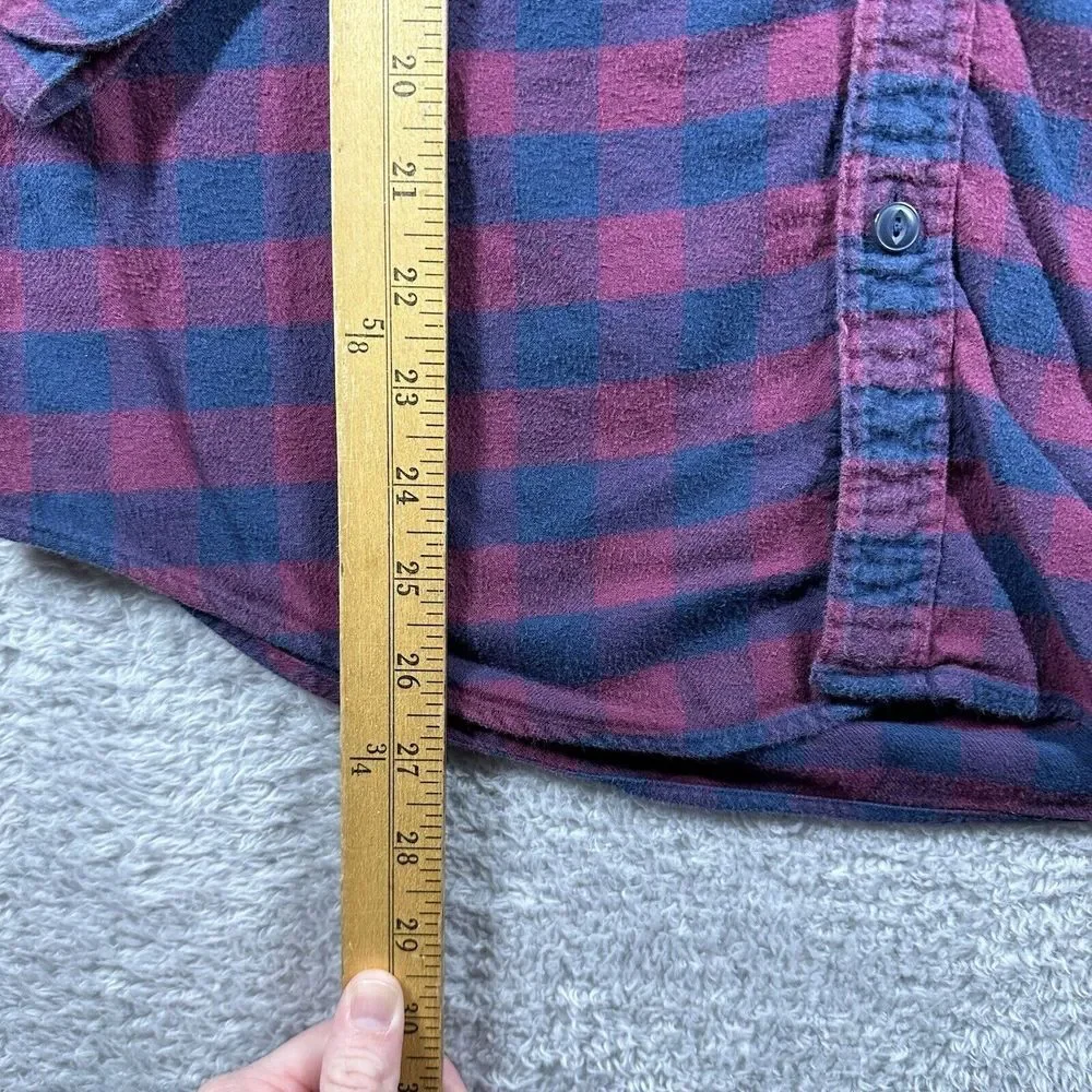 J.Crew Flannel Shirt Mens Medium Red Blue Mid Weight Button Up Long Sleeve‎
